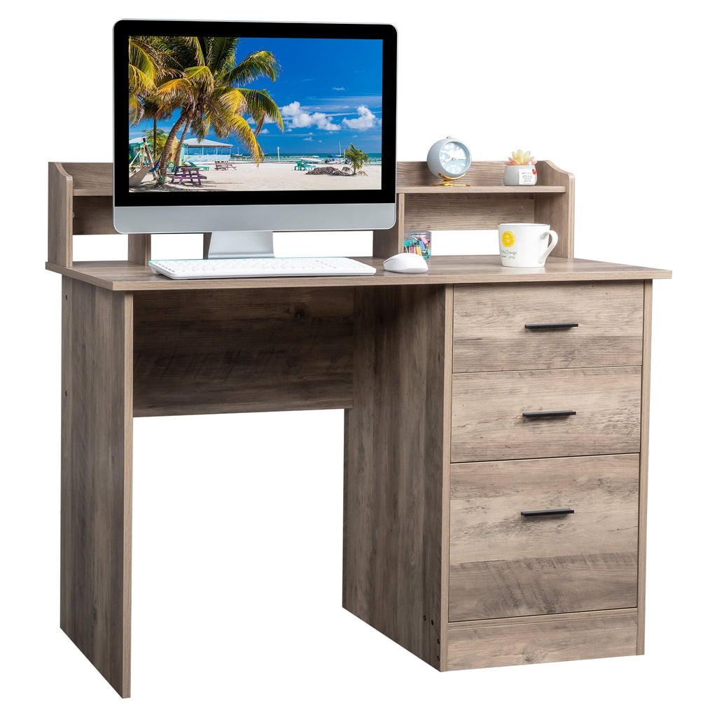 Ktaxon Wood Computer Desk Office Laptop PC Work Table, Writing Desk with 3 Drawers File Cabinet for Letter Size,Gray