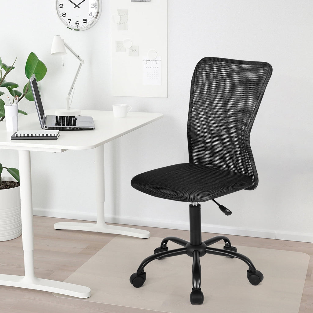 Small Chair Home Desk Chair Mesh Back Vanity Chair Ergonomic Computer Chair Height Adjustable Office Chair Swivel Task Chair No Armrest Chair Student Desk Chair for Teen, Black