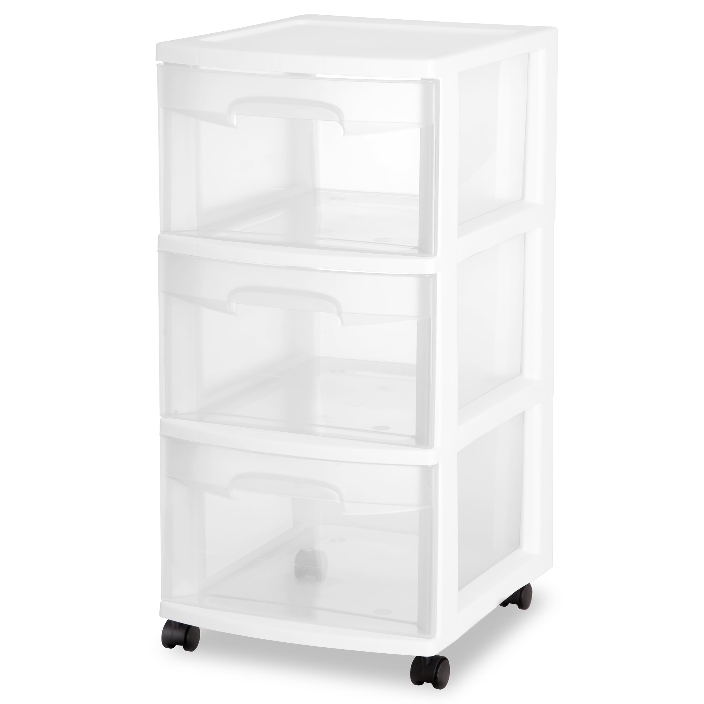 Sterilite 3 Drawer Cart, Clear Plastic Storage Drawers, Wheels Included, Black