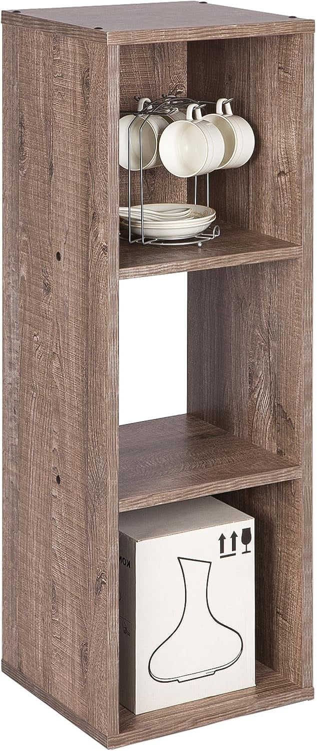 VibrantEcho E-Commerce US 3-Tier Open Storage Shelf, Espresso Modern Cubby Organizer or Bookcase Cabinet for Living Room Bedroom Office Dorm Room Kids Room, Rustic Brown Oak