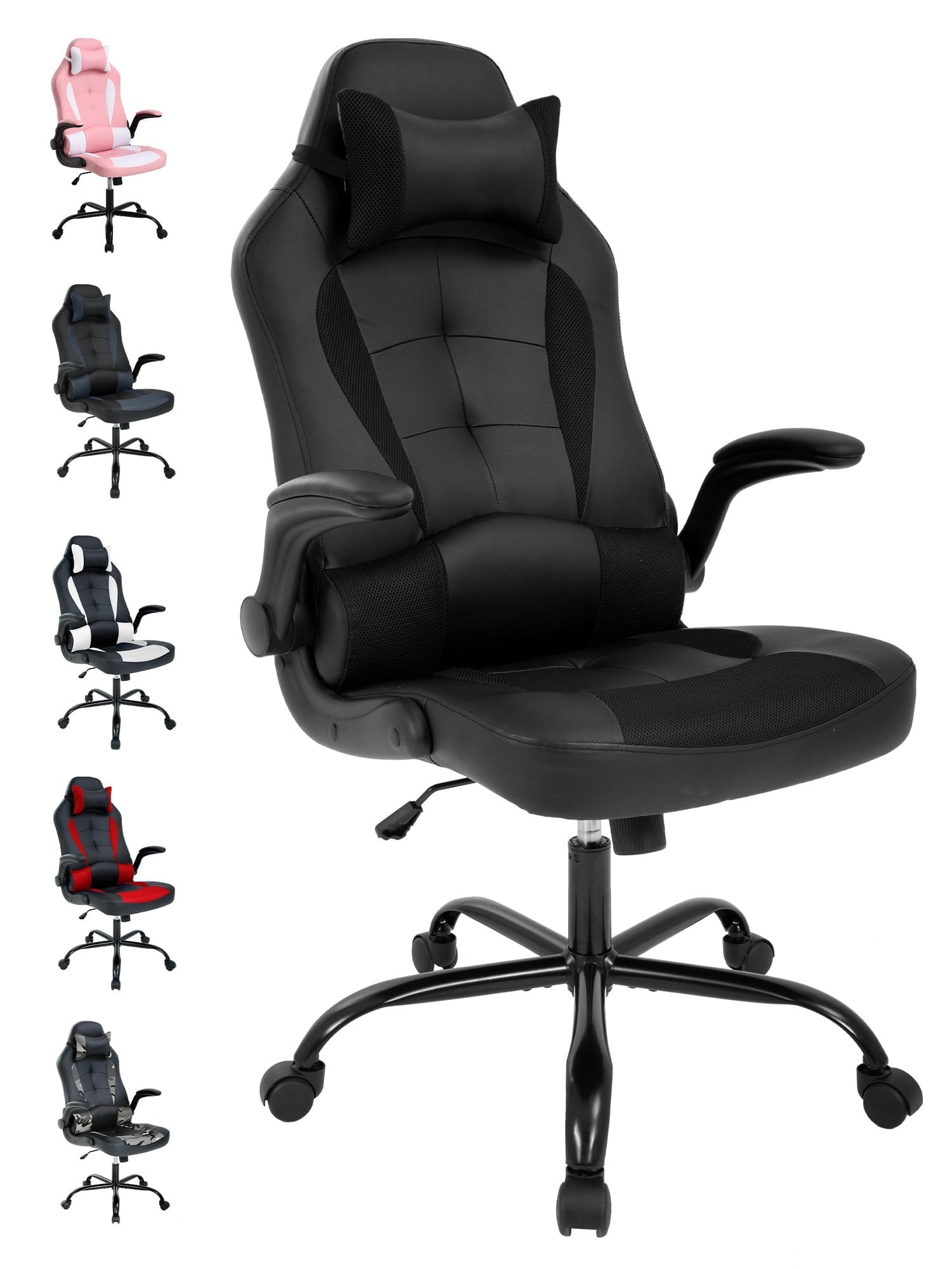 YRLLENSDAN Adjustable Swivel Rolling Adults Teens Gaming Chair with Headrest and Armrest, Black