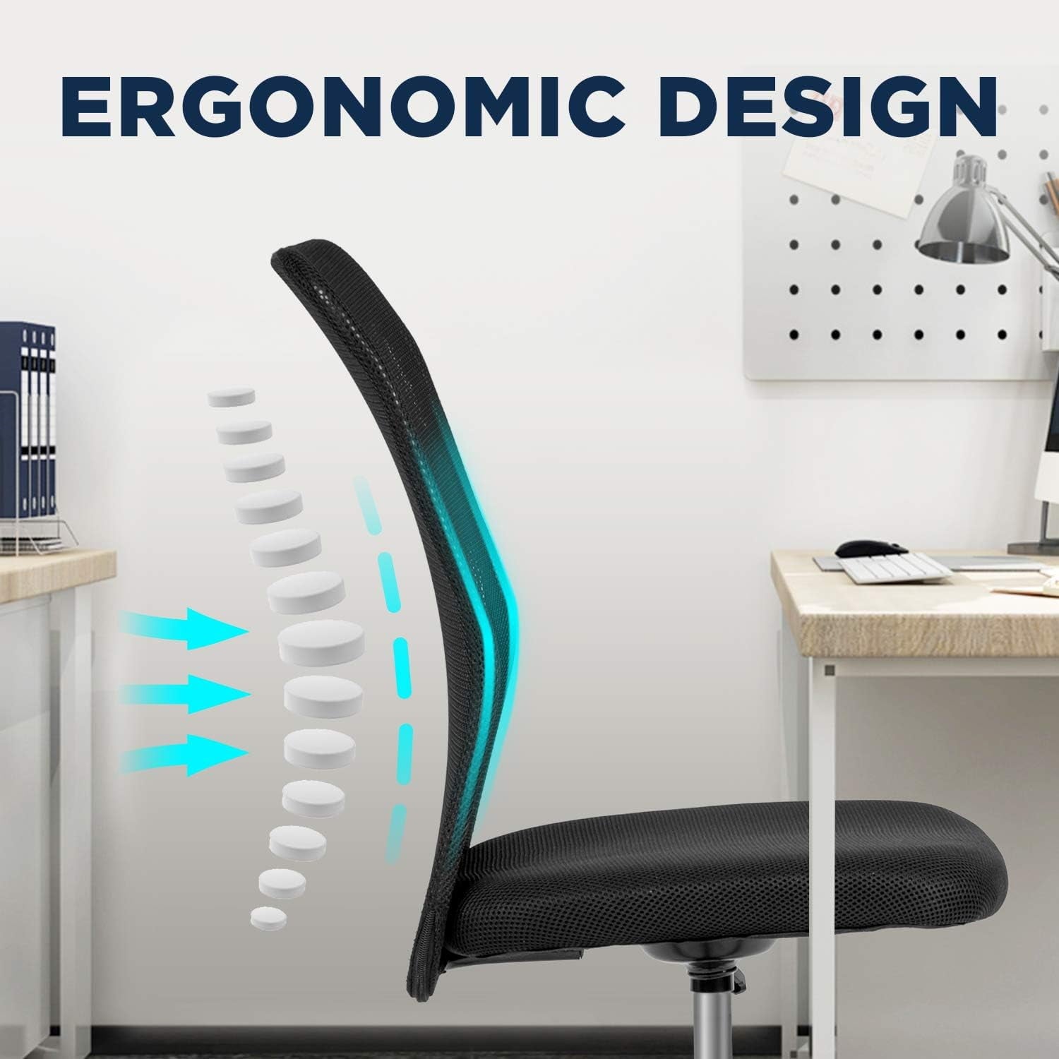 Small Chair Home Desk Chair Mesh Back Vanity Chair Ergonomic Computer Chair Height Adjustable Office Chair Swivel Task Chair No Armrest Chair Student Desk Chair for Teen, Black