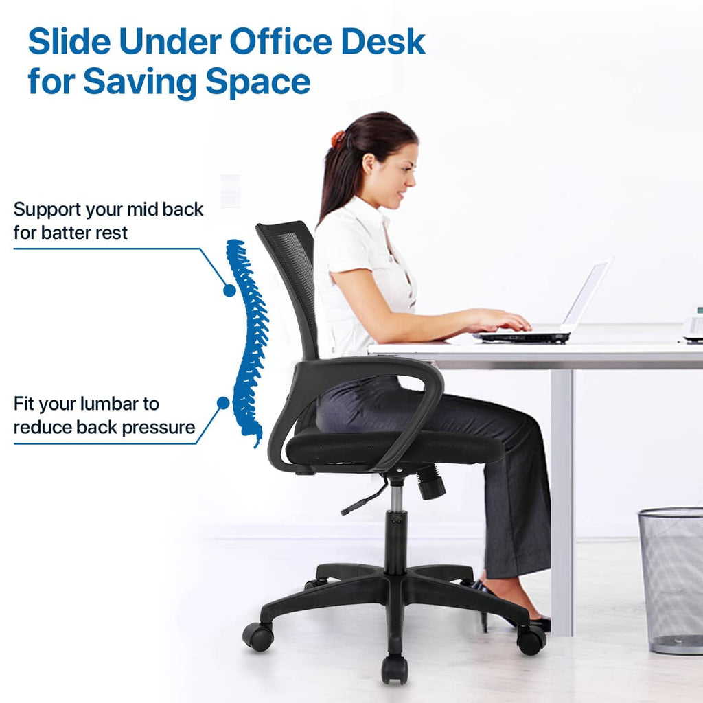 NiamVelo Mesh Office Chair, Mid-Back Home Office Chair Adjustable Ergonomic Desk Chair with Armrest, Rolling Swivel Chair for Adults, Black