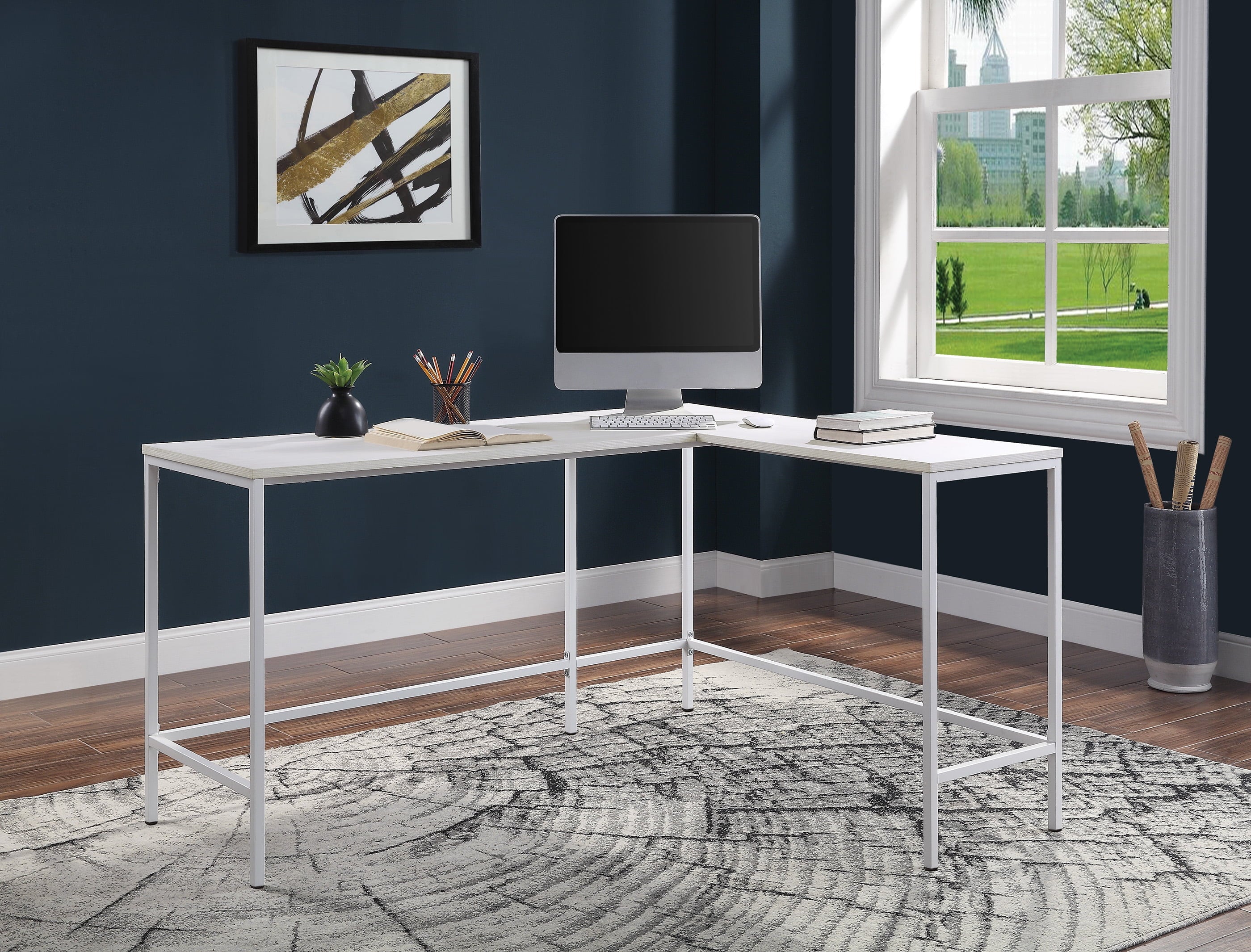 OSP Home Furnishings Contempo L-shaped Desk in White Oak Finish