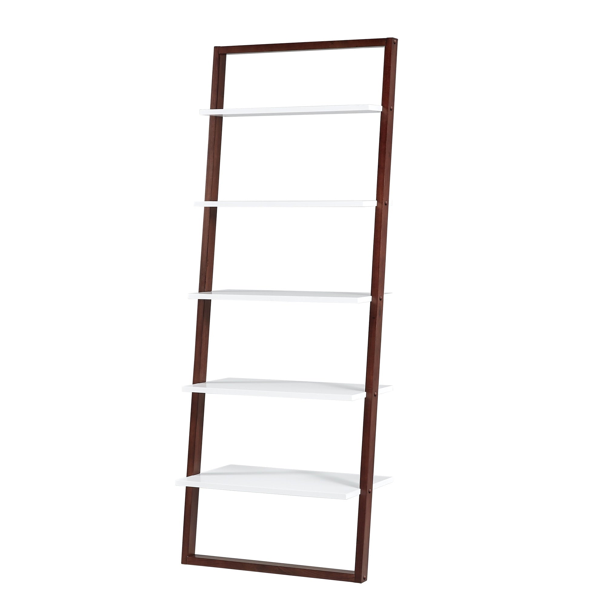 Weston Home Oliver Two-Tone 5-Shelf Leaning Ladder Bookcase, Espresso and White Finish