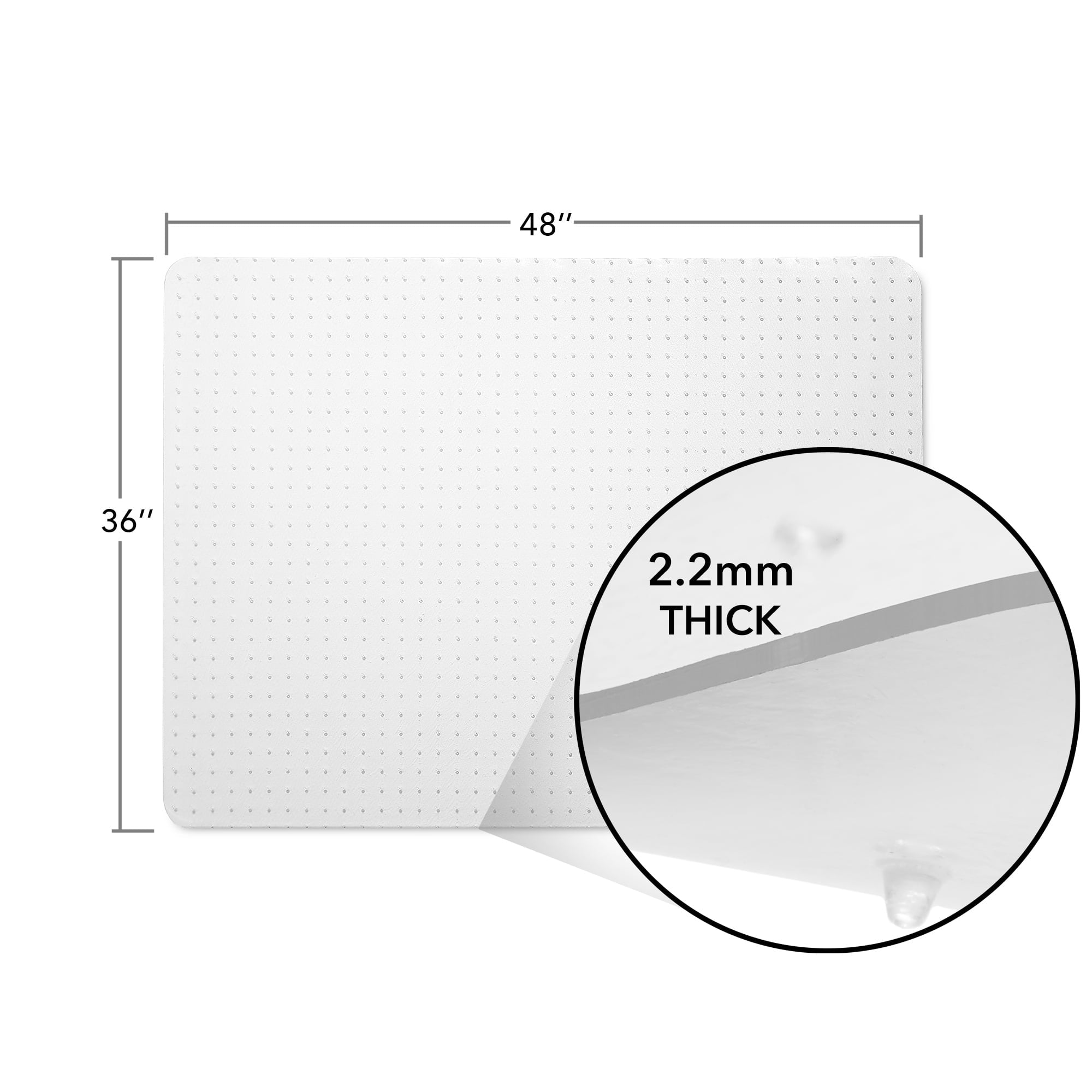 WorkOnIt 36" x 48" x2.2mm Thick Office Chair Desk Floor Mat for Low Pile Carpet, Clear