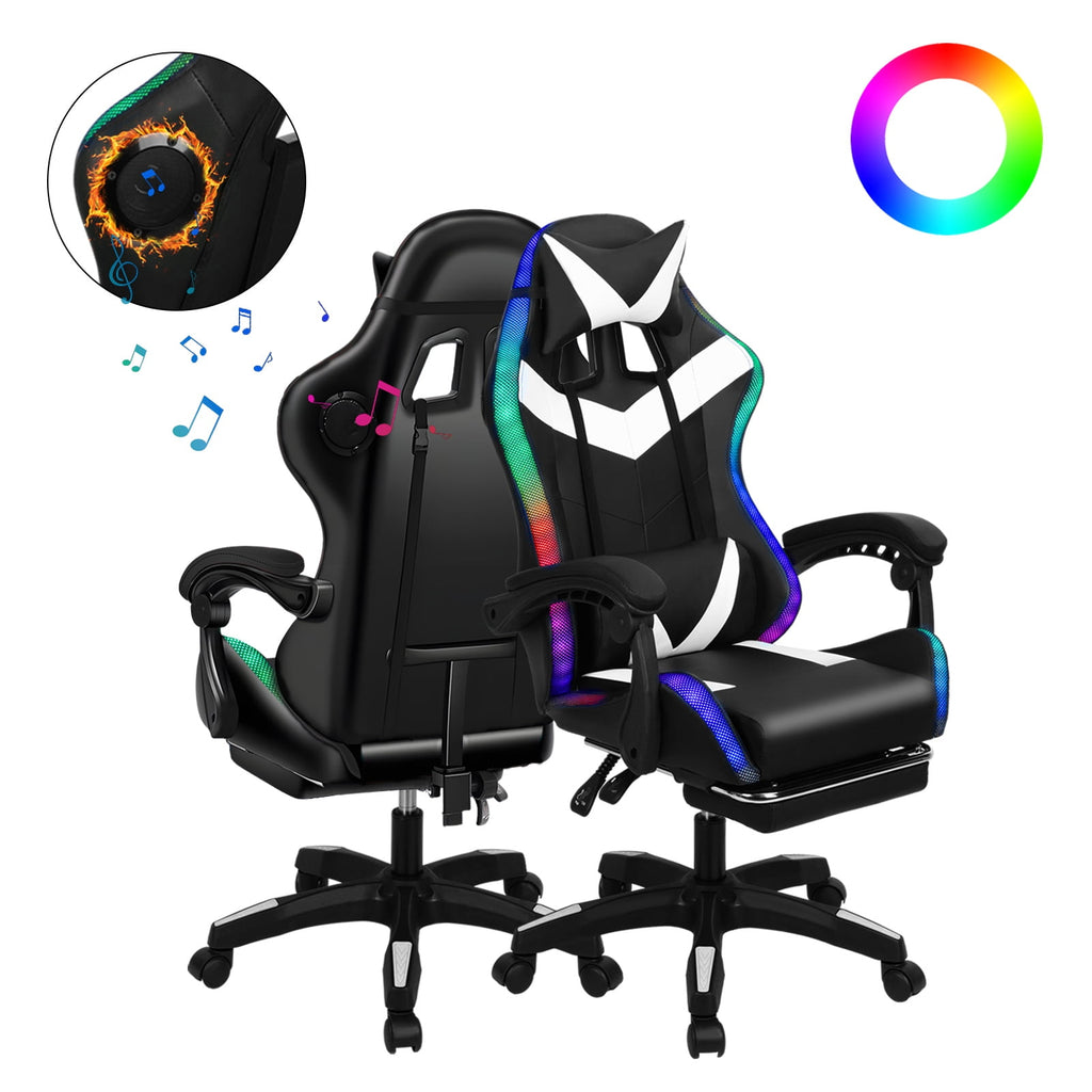Lorelo 360 Degree Rotation Gaming Chair, Adjustable Height Computer Chair with Two Bluetooth-compatible Speakers, Multiple RGB LED Light Modes Game Chair with Retractable Footrest