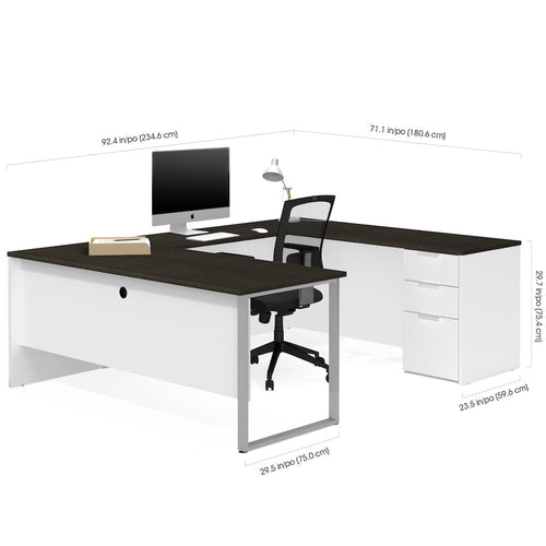 Bestar Pro Concept Plus U Desk in White and Deep Gray