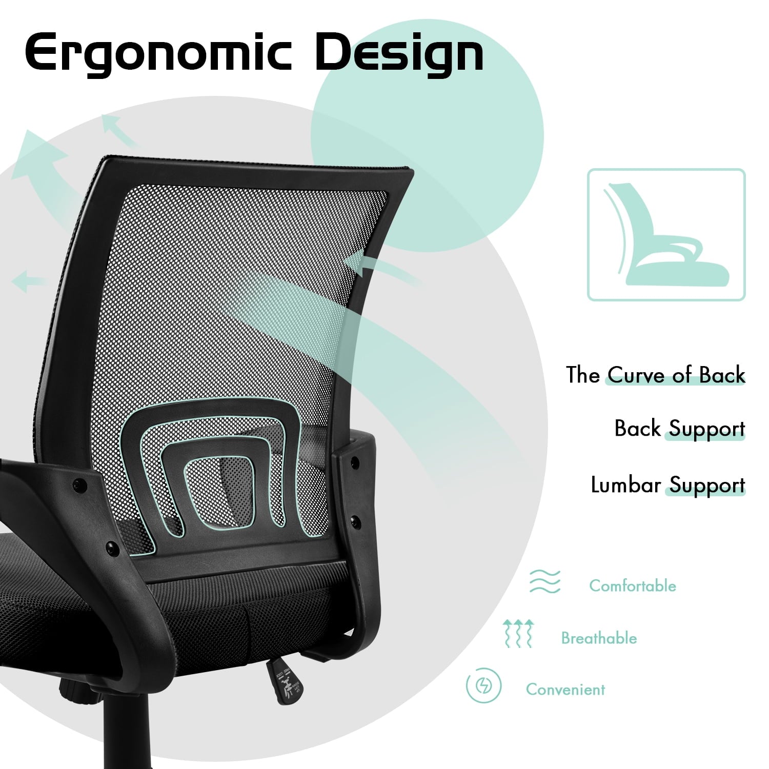 Furmax Mesh Office Chair Manager's Chair with Swivel & Lumbar Support, 250 lb. Capacity, Black