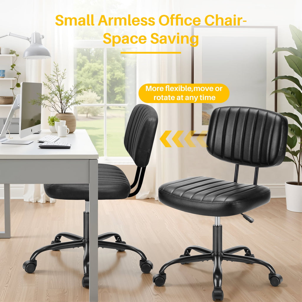 Cute Task Chair, Adjustable Armless Activity Chair with Wheels, Comfy Low Back Swivel Desk Chair, Black