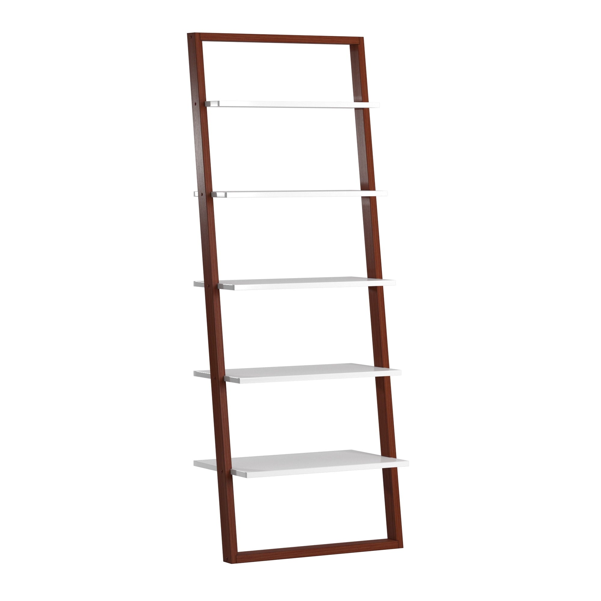 Weston Home Oliver Two-Tone 5-Shelf Leaning Ladder Bookcase, Espresso and White Finish
