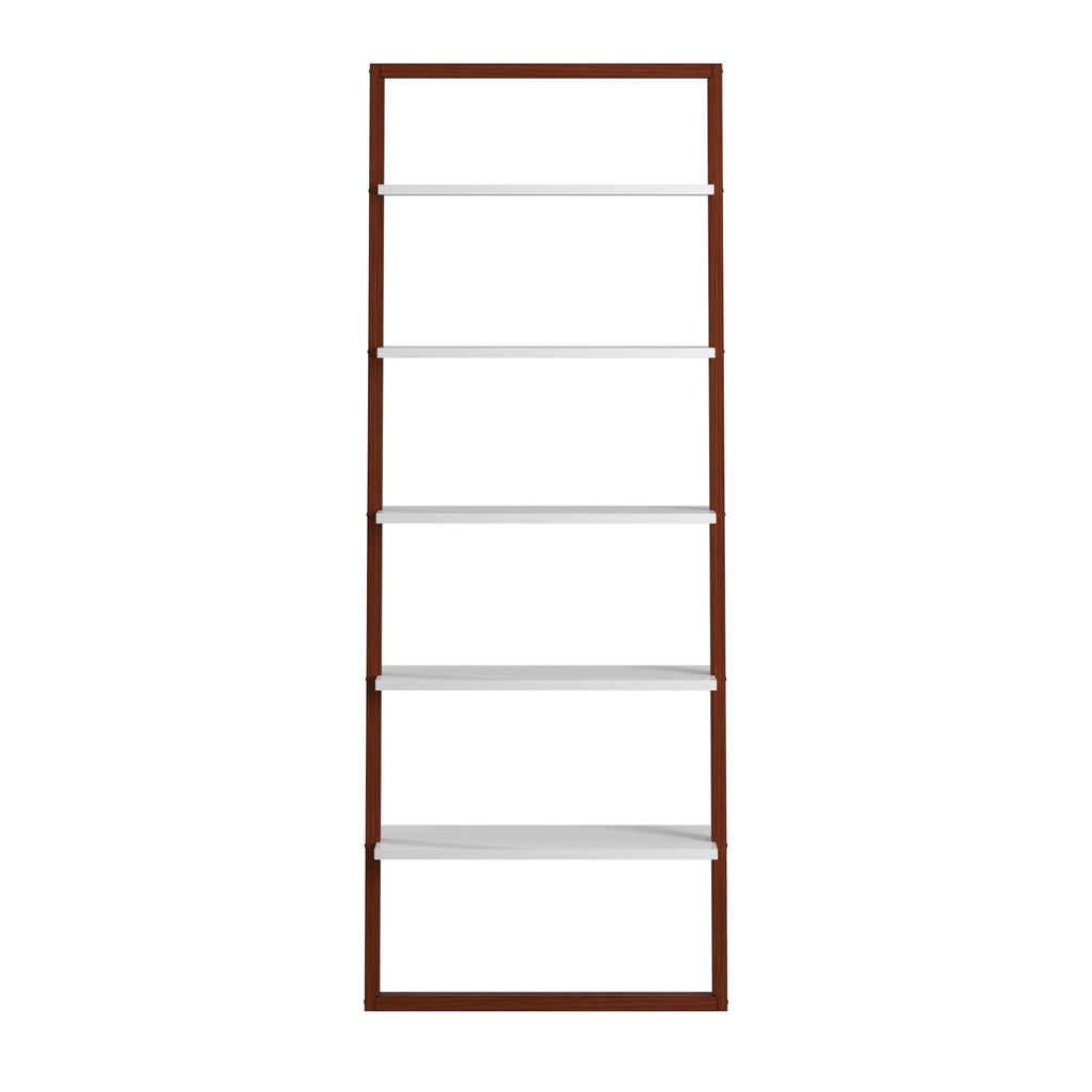 Weston Home Oliver Two-Tone 5-Shelf Leaning Ladder Bookcase, Espresso and White Finish