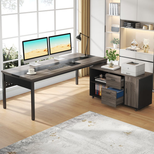 1Easylife Modern Executive Desk, 70.8'' Computer Desk with 47 inch Lateral File Cabinet for Home Office Gray and Black