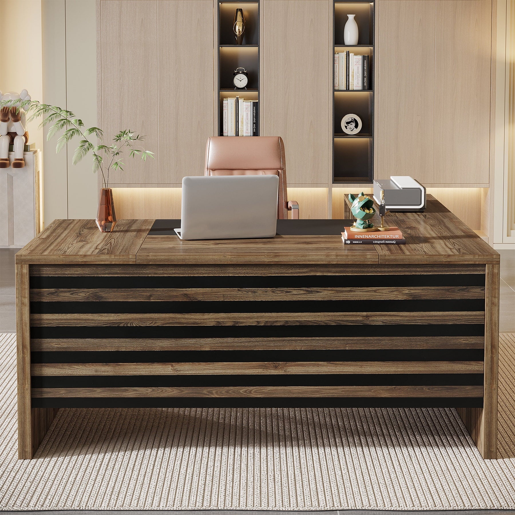 Tribesigns 62.2" Executive Desk with Mobile File Cabinet, L-Shaped Office Desk with Storage Shelves, Large Computer Desk Business Workstation Set for Home Office, Gray