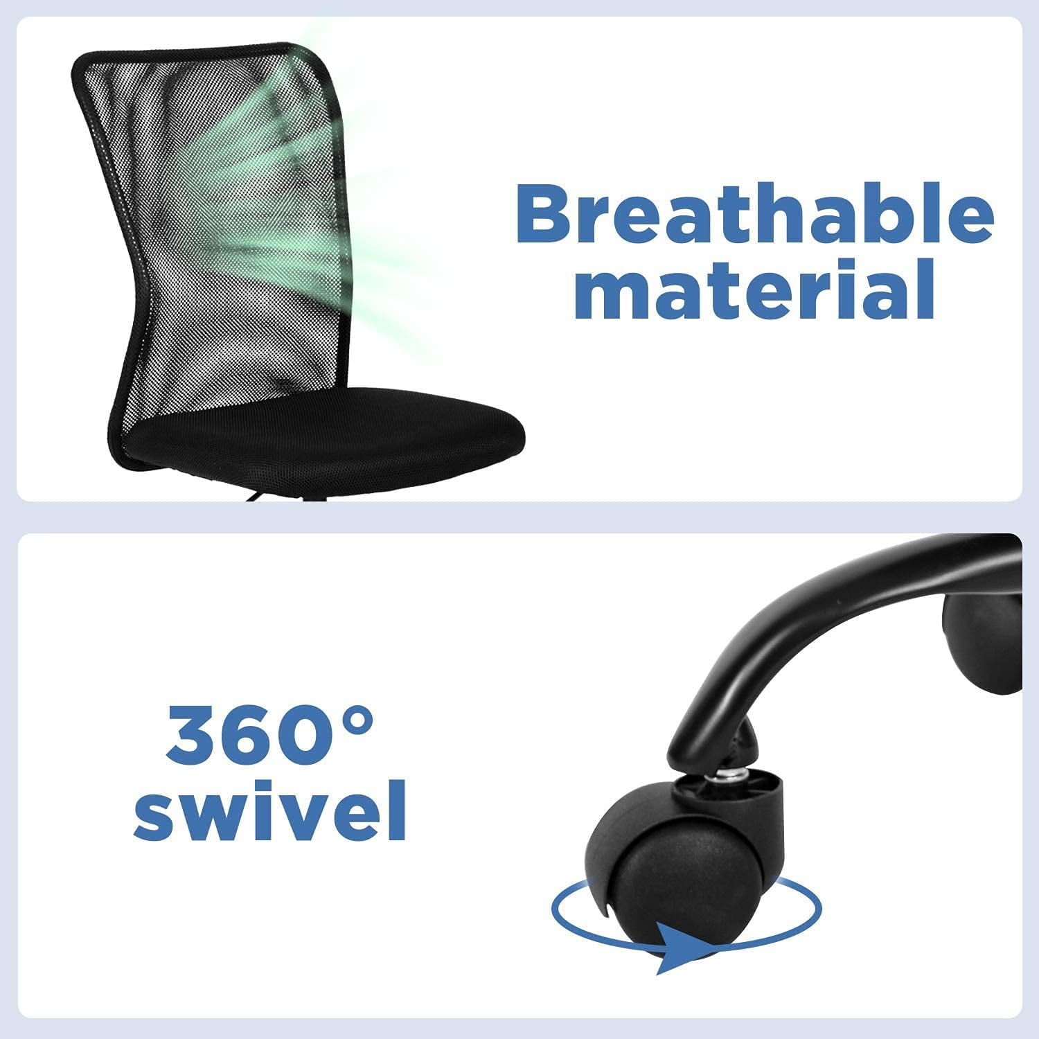 Armless Office Chair  Cheap Desk Chair with Wheels Mid Back Task Chairs Adjustable Small Mesh Computer Chair for Home Office, Black