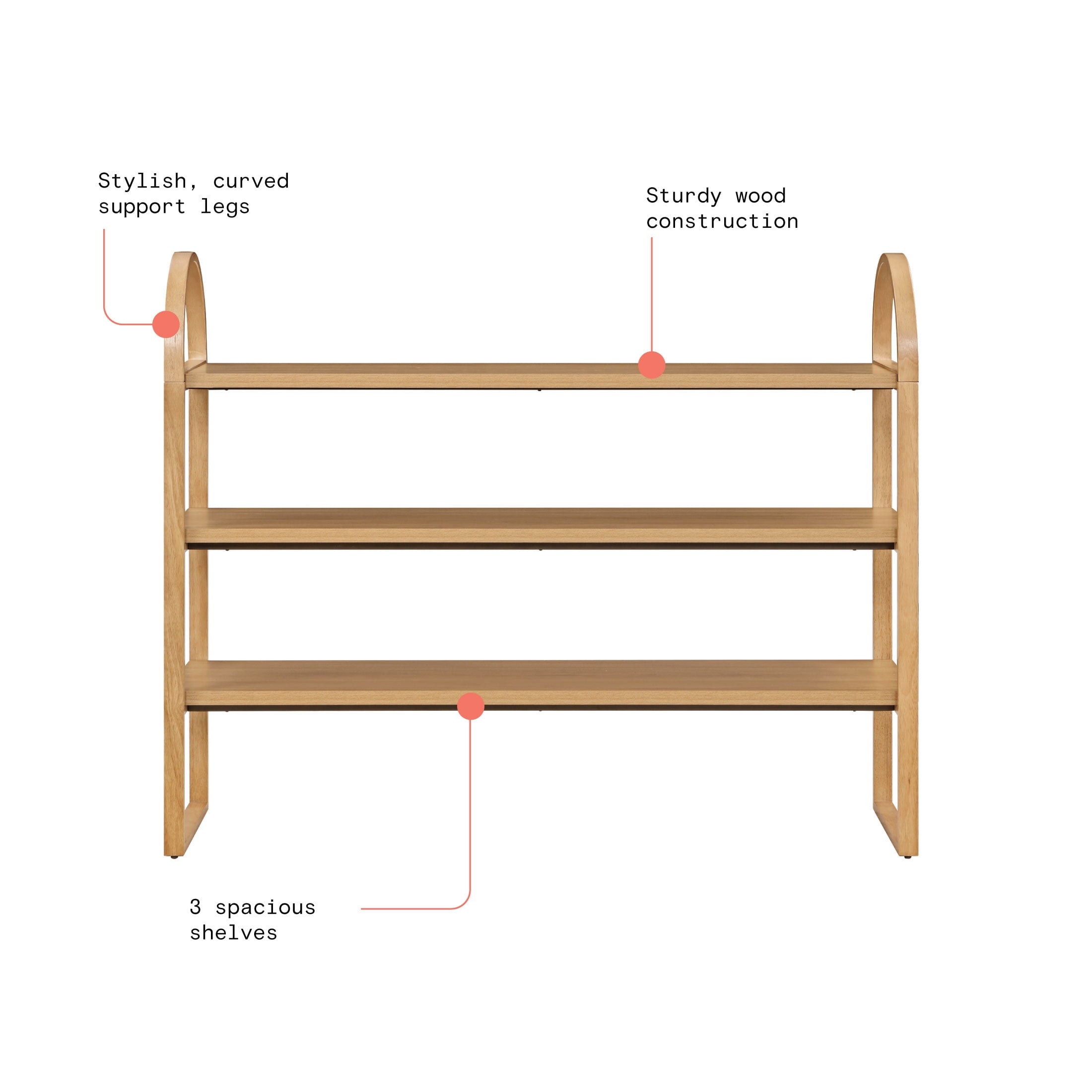 Beautiful 3-Shelf Open Bookcase by Drew Barrymore, Adult, Warm Honey Finish