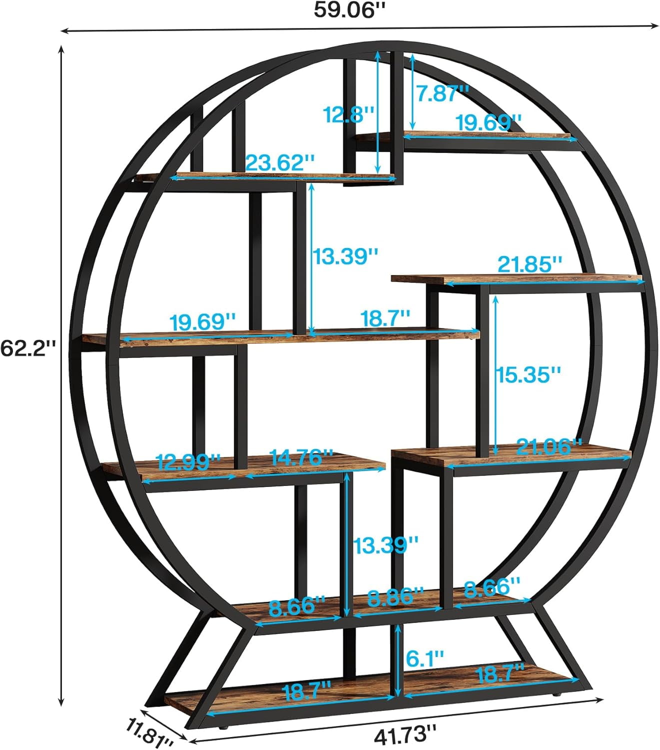 Tribesigns Bookshelf, Round Bookshelves Etagere Bookcase, 63 Inch Industrial Wood Book Shelf with Staggered Shelves, Rustic Open Shelving Organizer Rack Display Shelf for Home Office, Living Room