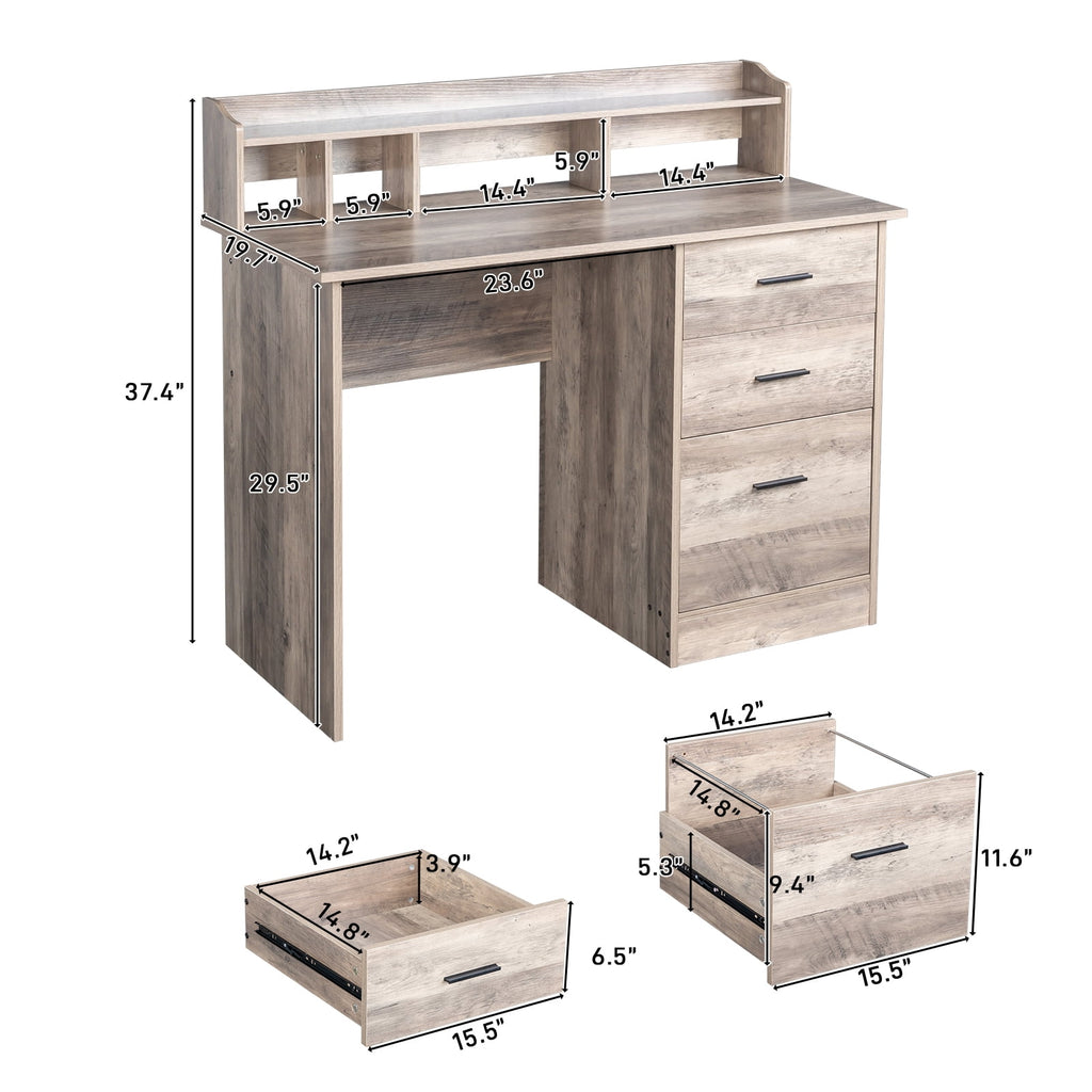 Ktaxon Wood Computer Desk Office Laptop PC Work Table, Writing Desk with 3 Drawers File Cabinet for Letter Size,Gray