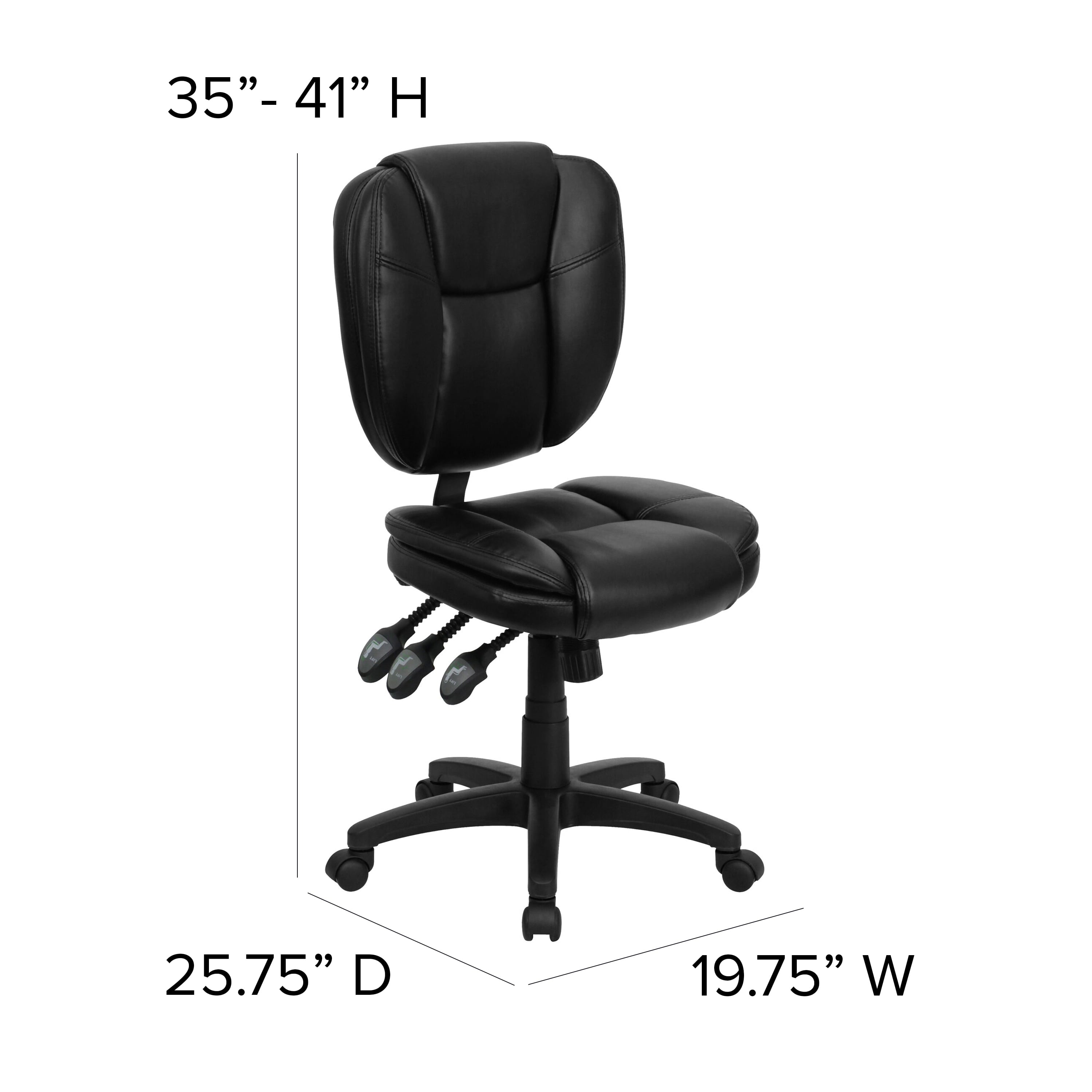 Flash Furniture Mid-Back Black LeatherSoft Multifunction Swivel Ergonomic Task Office Chair with Pillow Top Cushioning
