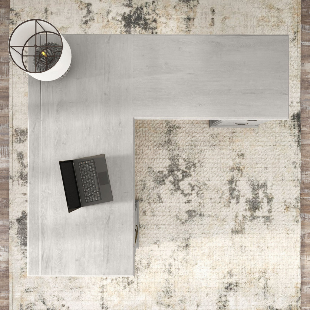 Bush Furniture Saratoga L Shaped Computer Desk with Drawers in Linen White Oak