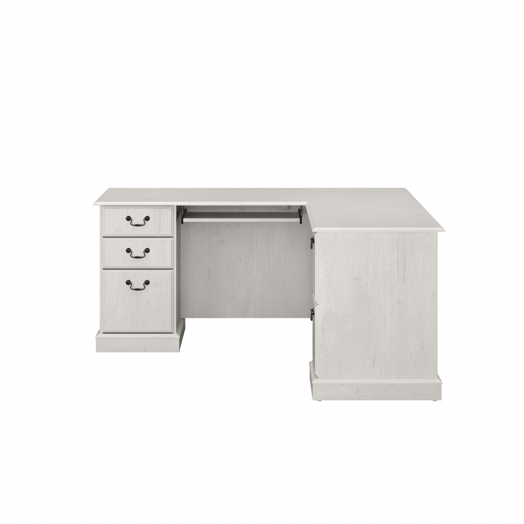 Bush Furniture Saratoga L Shaped Computer Desk with Drawers in Linen White Oak