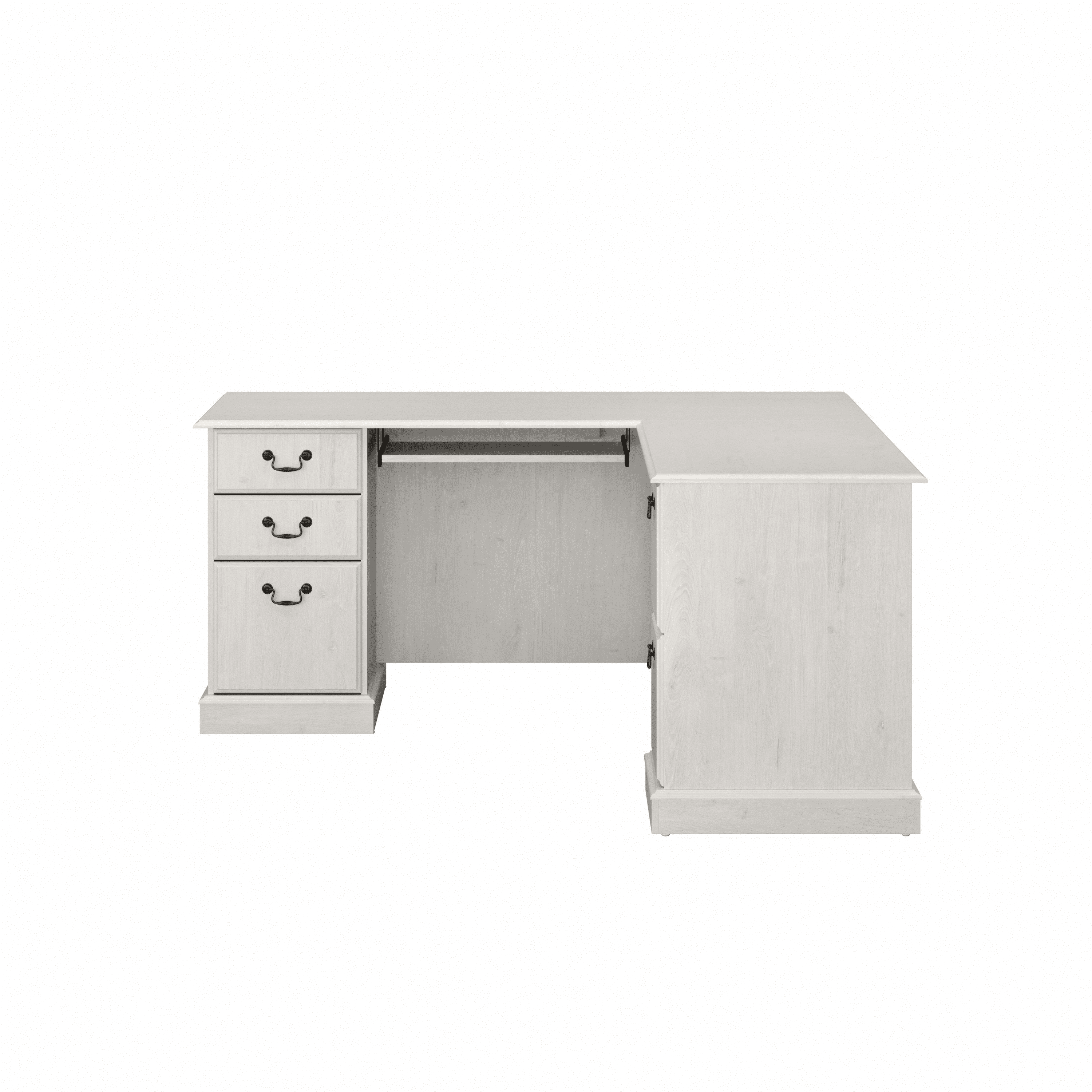 Bush Furniture Saratoga L Shaped Computer Desk with Drawers in Linen White Oak