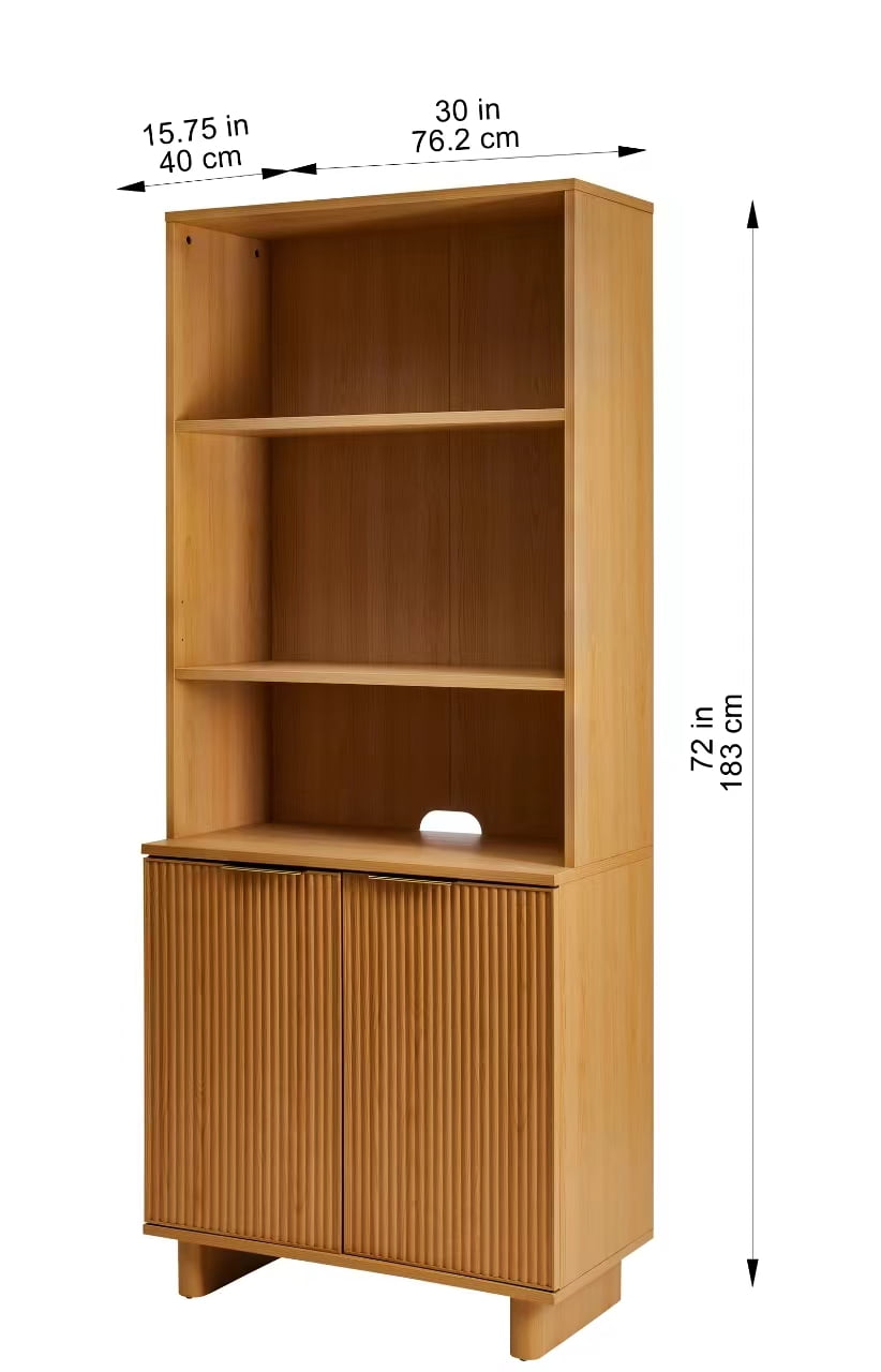 Better Homes & Gardens Lillian Fluted Bookcase with Doors, Natural Pine Finish