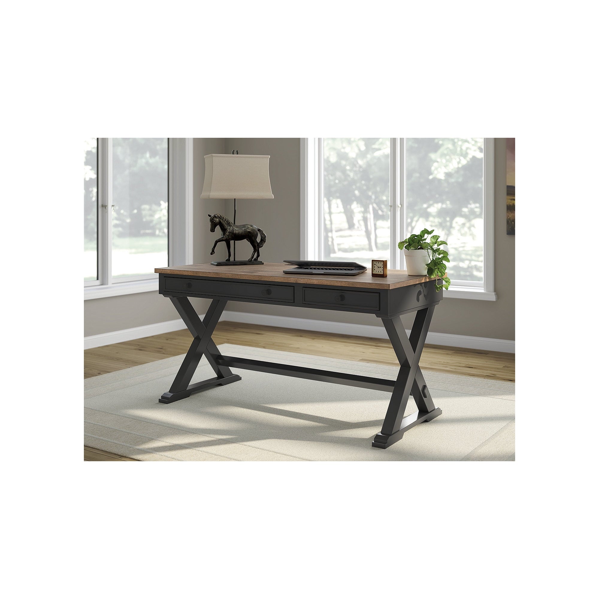 Signature Design by Ashley Wildenauer Home Office Desk - Rich Brown Butcher Block Top with Satin Black Base