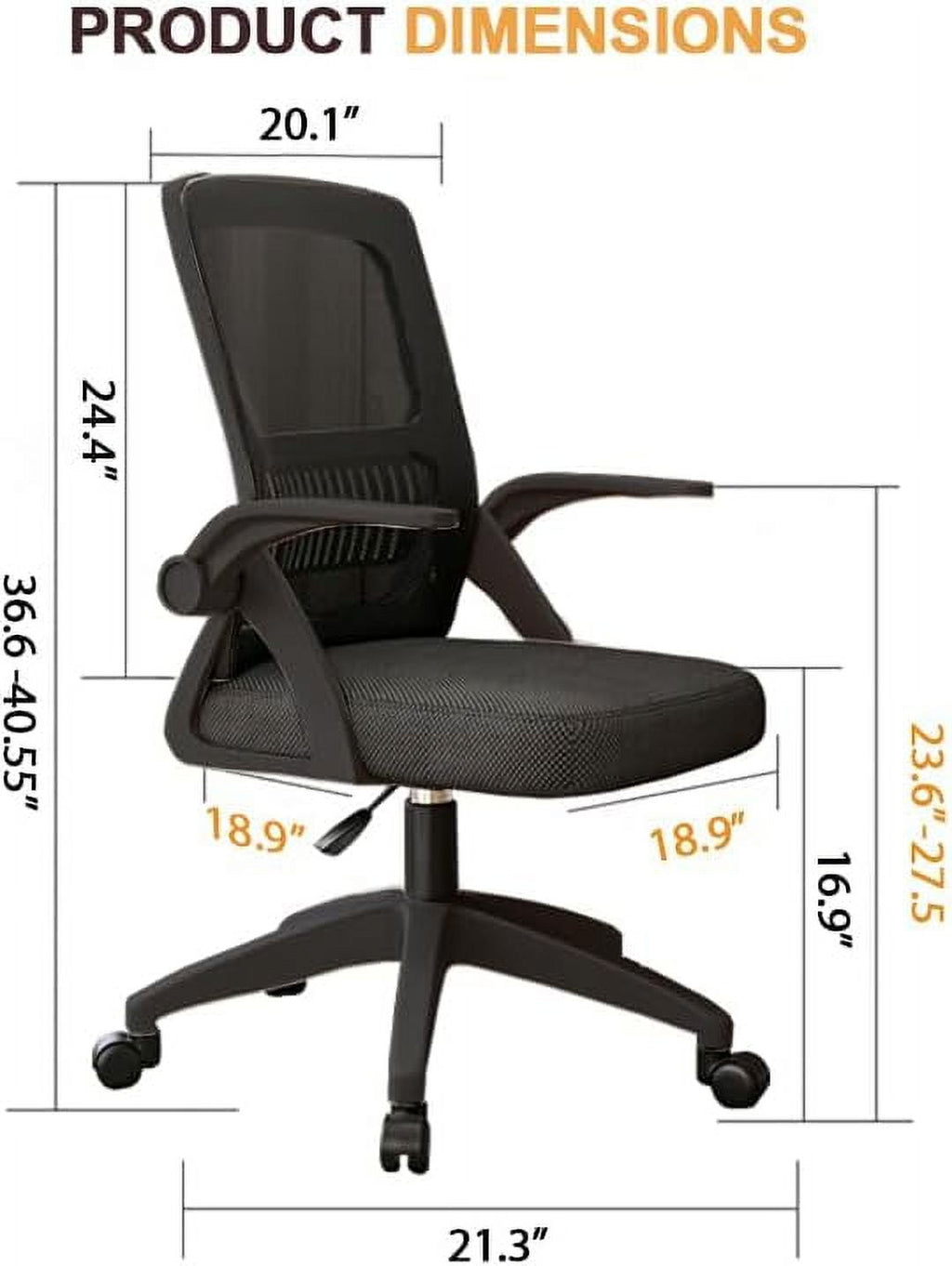 WXJHL Home Office Chair Ergonomic Desk Chair Breathable Mesh Chair High Back Desk Chair with Adjustable Height,Swivel Chair with Flip-Up Arms and Lumbar Support（Black）