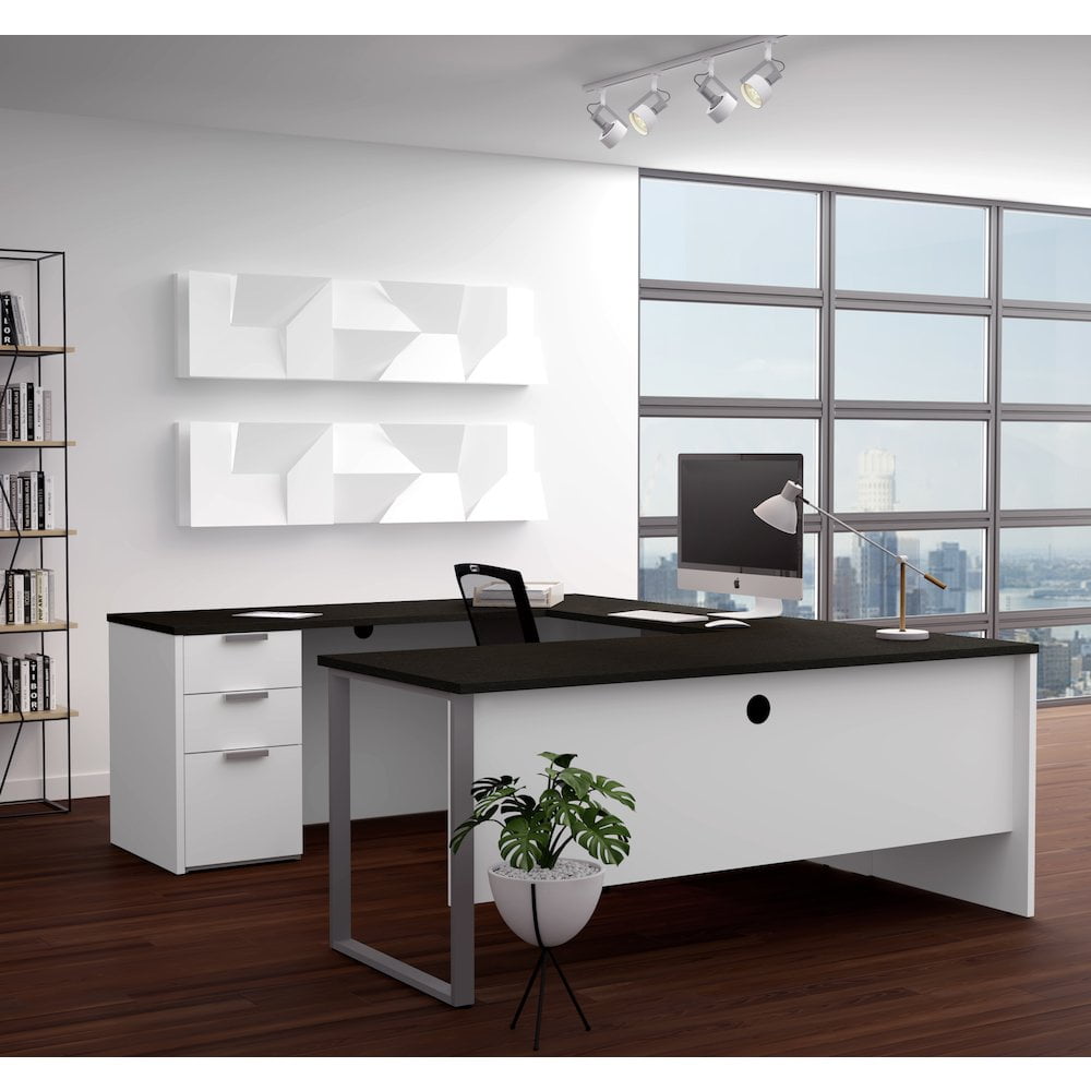 Bestar Pro Concept Plus U Desk in White and Deep Gray