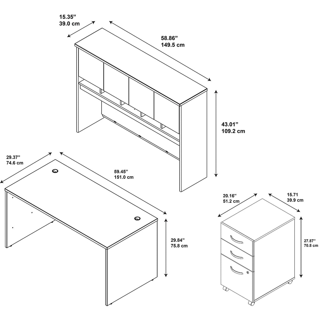 Series C 60W Desk with Hutch and Drawers in Hansen Cherry - Engineered Wood