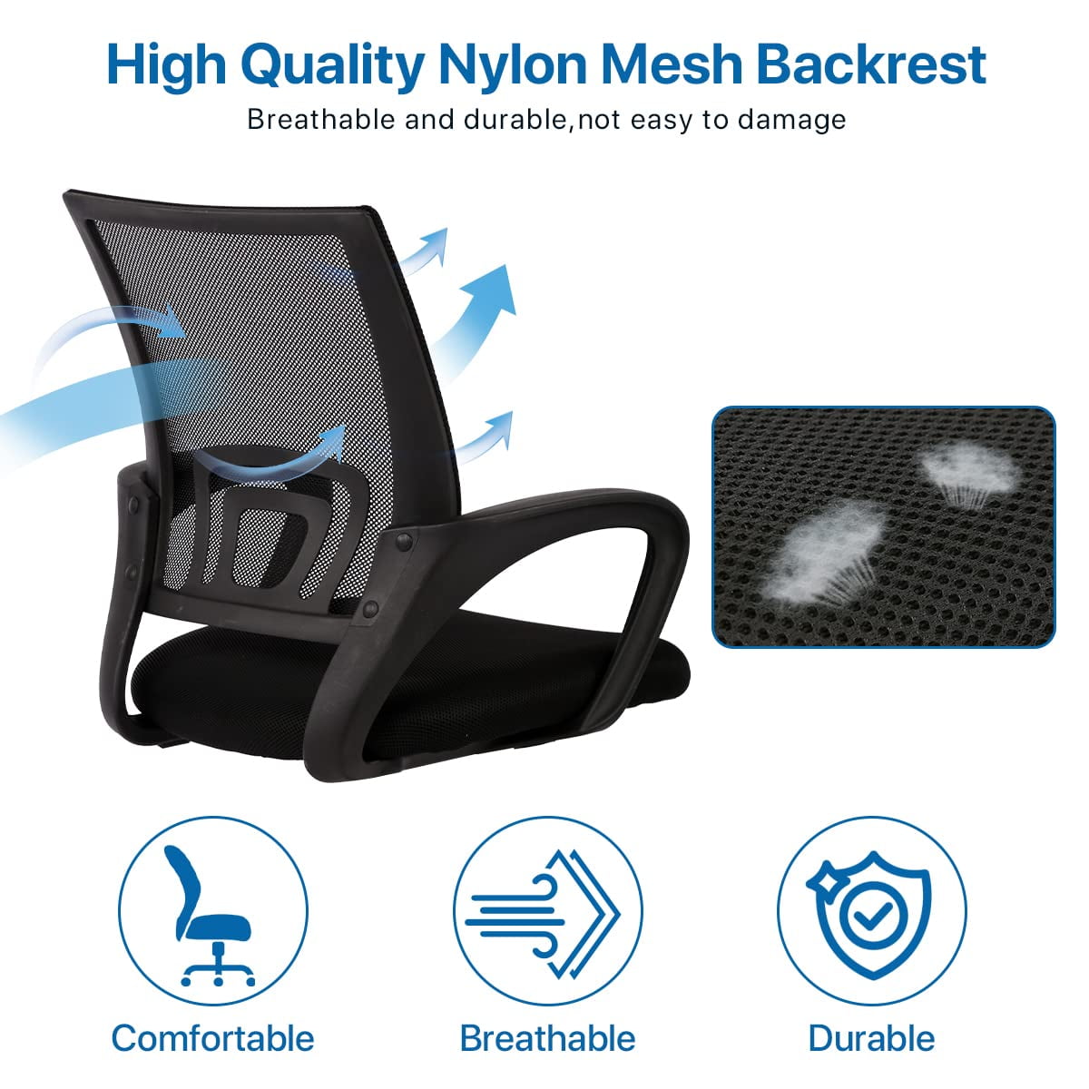 NiamVelo Mesh Office Chair, Mid-Back Home Office Chair Adjustable Ergonomic Desk Chair with Armrest, Rolling Swivel Chair for Adults, Black